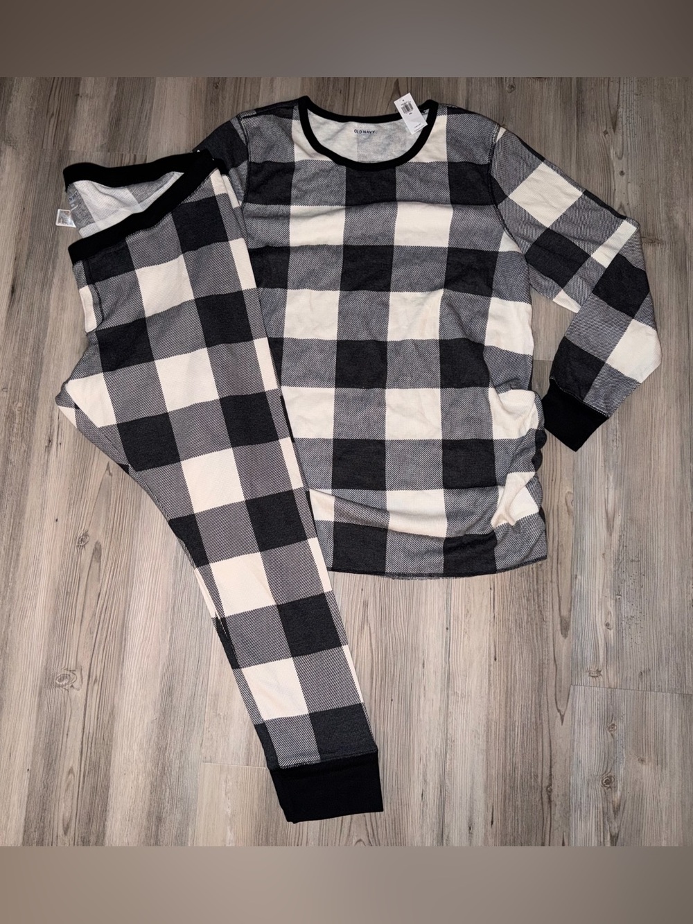 Old Navy Pajama Set Women Black White Buffalo Plaid Pants Shirt Maternity XXL